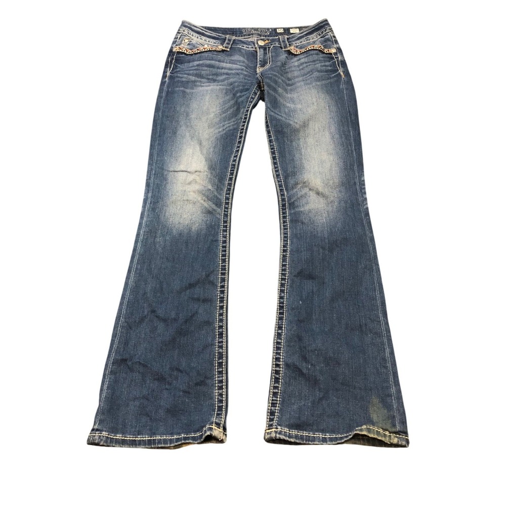 Miss Me Signature Boot Jeans Womens 30 Blue Embellished Thick Stitch JP7697B4‎